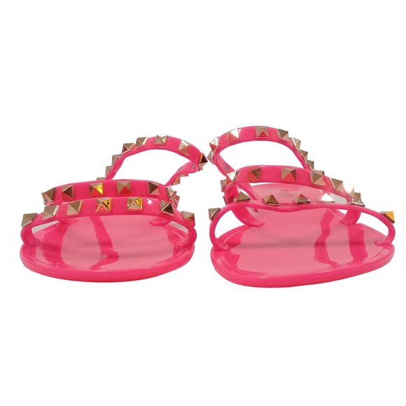 Charlotte Russe Women's NEW Pink Gold Studded Jelly Slip-On Flat Strap Sandal 7 - Picture 7 of 12
